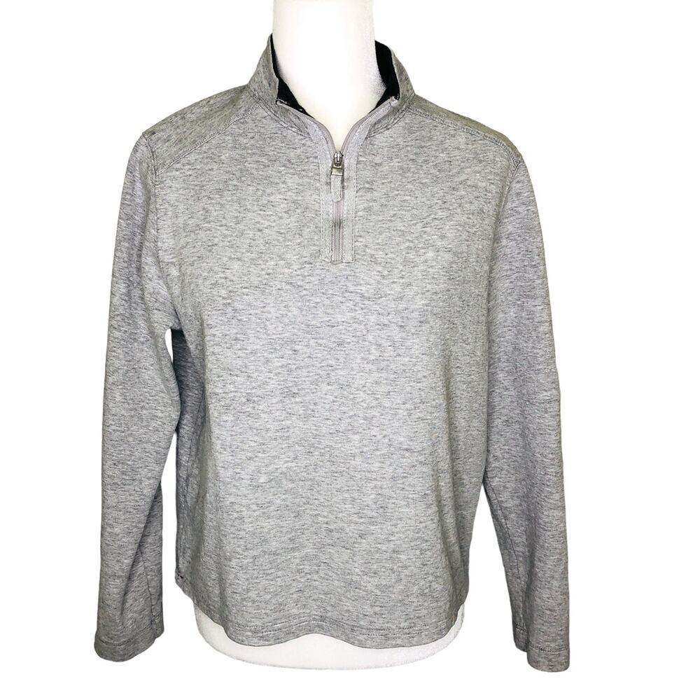 Liz Claiborne Gray Stretch Knit Midweight 1/4 Zip Pullover SweatshirtTop
